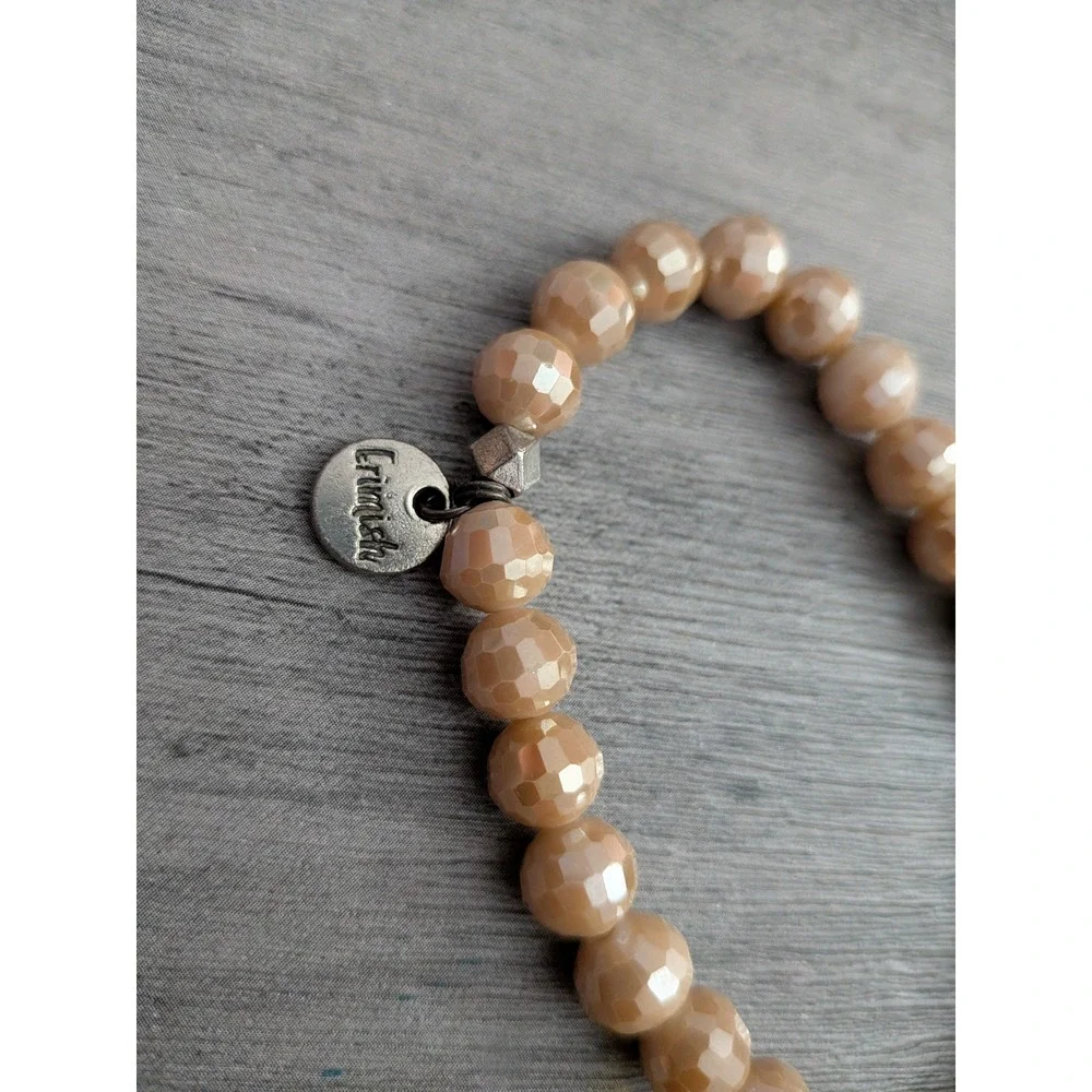 Erimish Beaded Stretch Bracelet Champagne Black Faceted Glass Charm Boho